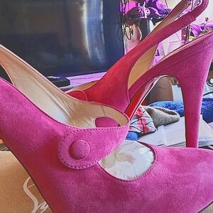 Womens Hot Pink Suede 120s Slingbacks #Christian Louboutin